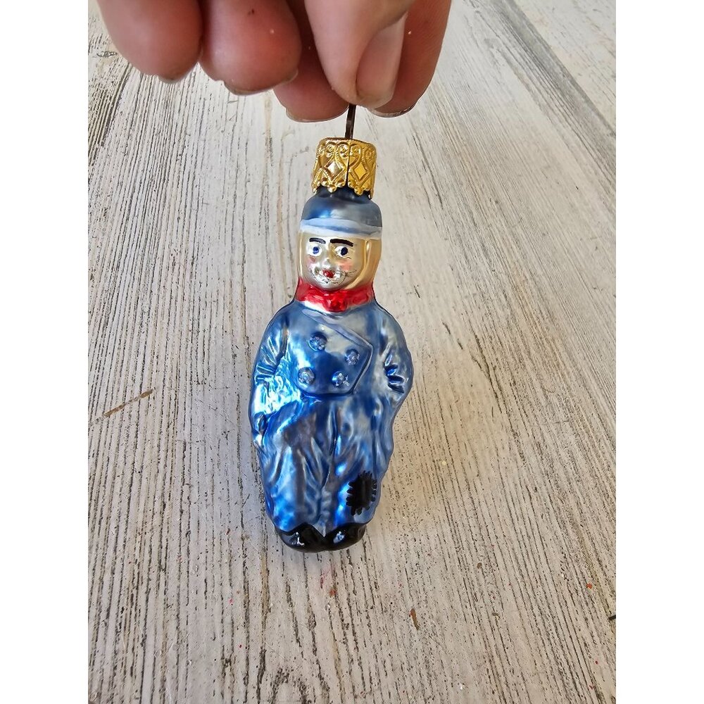 Vintage inge glas blue sailer hobo man mini ornament glass‎ Xmas tree